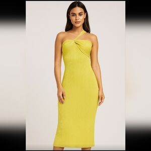 House Of Harlow 1960 Womens Yellow Muted Sulfur Ribbed Bodycon Dress L NWT